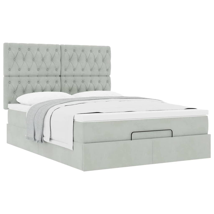 Cadru de pat otoman cu saltele Gri deschis 140x200cm catifea - WALTI WALTI