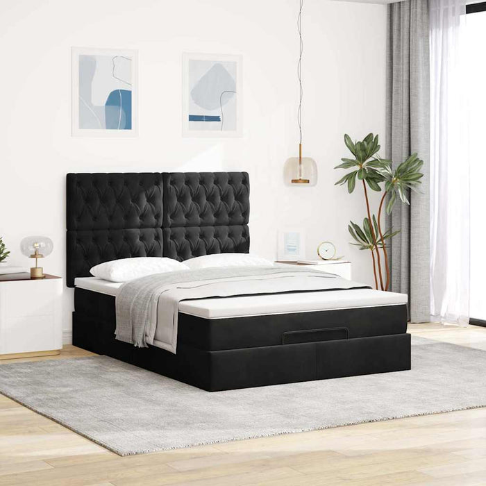 Cadru de pat otoman cu saltele, catifea neagră 140x200cm - WALTI WALTI