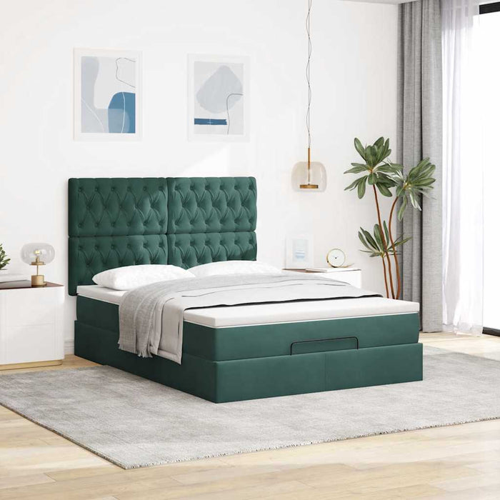 Cadru de pat otoman cu saltele verde închis 140x200cm catifea - WALTI WALTI