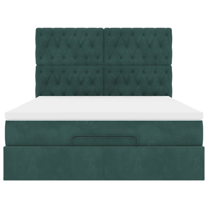 Cadru de pat otoman cu saltele verde închis 140x200cm catifea - WALTI WALTI