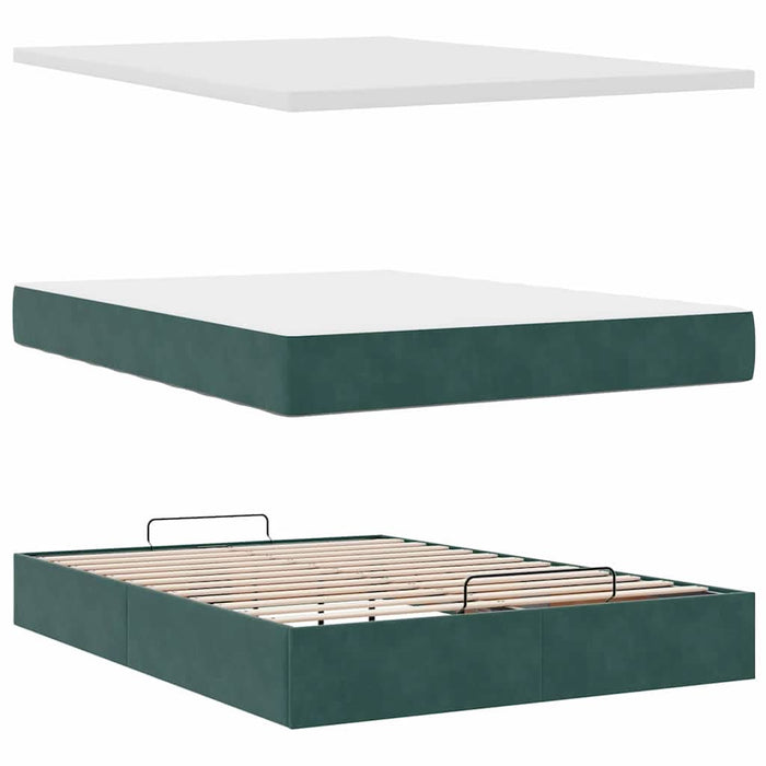 Cadru de pat otoman cu saltele verde închis 140x200cm catifea - WALTI WALTI