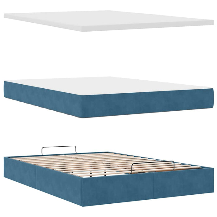 Cadru pat otoman cu saltele Albastru închis 140x200cm catifea - WALTI WALTI