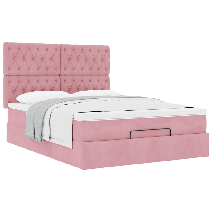 Cadru de pat otoman cu saltele Roz 140x200cm catifea - WALTI WALTI