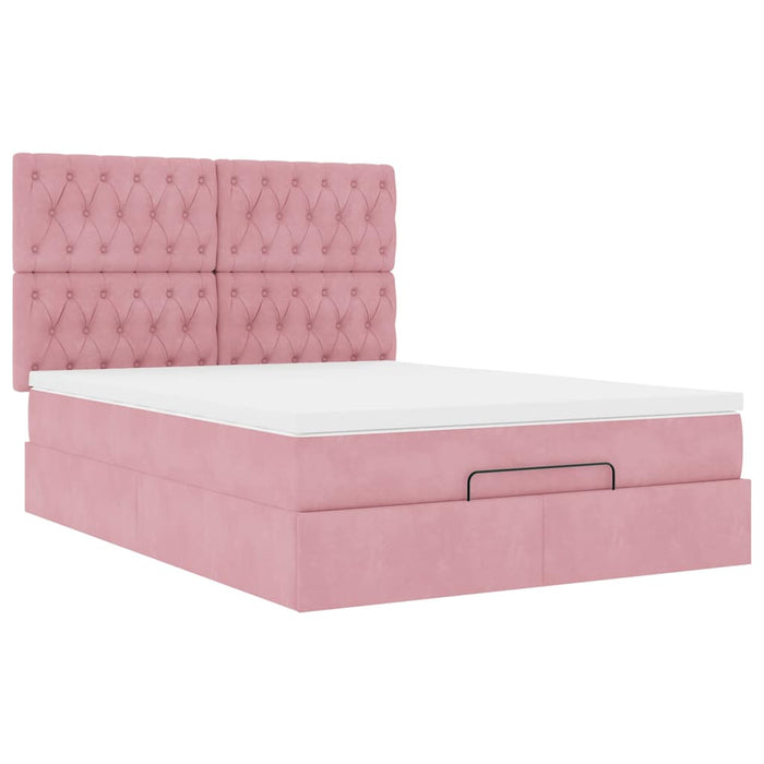 Cadru de pat otoman cu saltele Roz 140x200cm catifea - WALTI WALTI