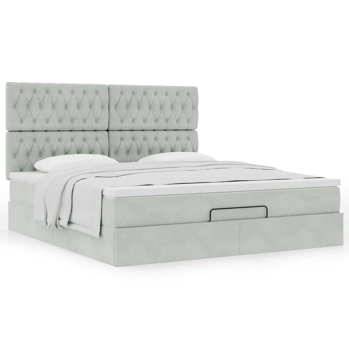 Cadru de pat otoman cu saltele Gri deschis 160x200cm catifea - WALTI WALTI
