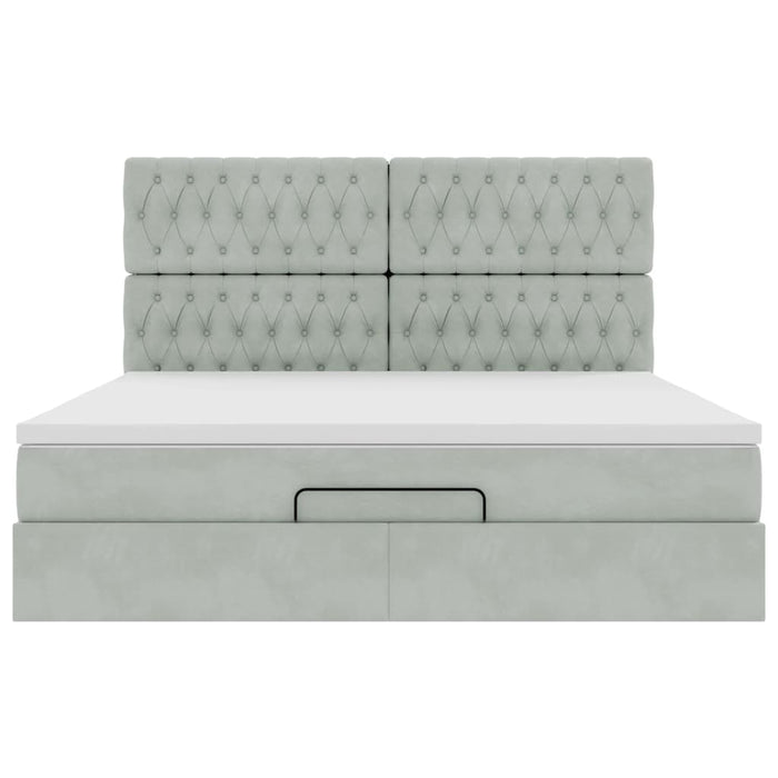 Cadru de pat otoman cu saltele Gri deschis 160x200cm catifea - WALTI WALTI