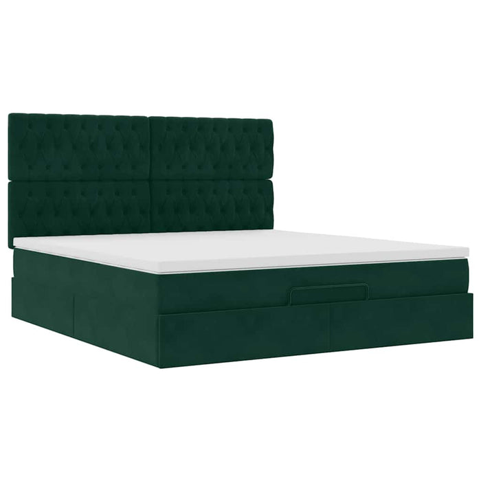 Cadru de pat otoman cu saltele Verde închis 160x200cm catifea - WALTI WALTI