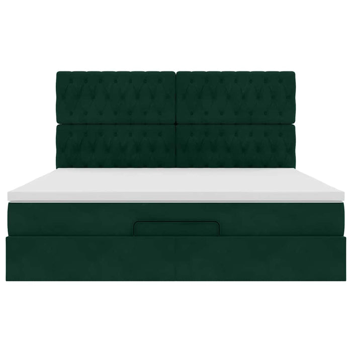 Cadru de pat otoman cu saltele Verde închis 160x200cm catifea - WALTI WALTI