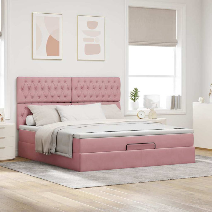 Cadru de pat otoman cu saltele Roz 160x200cm catifea - WALTI WALTI