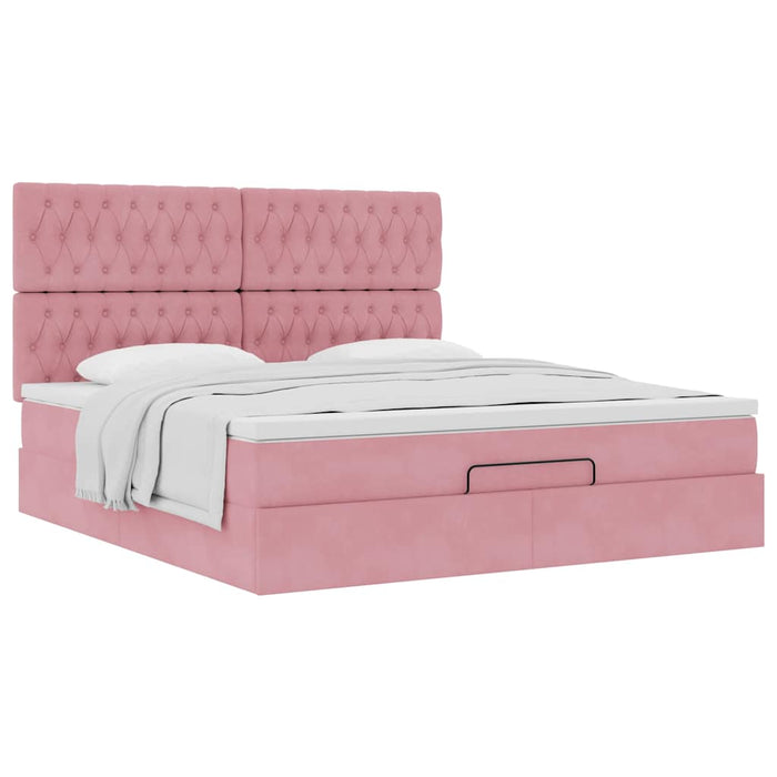 Cadru de pat otoman cu saltele Roz 160x200cm catifea - WALTI WALTI