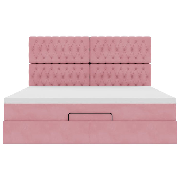 Cadru de pat otoman cu saltele Roz 160x200cm catifea - WALTI WALTI