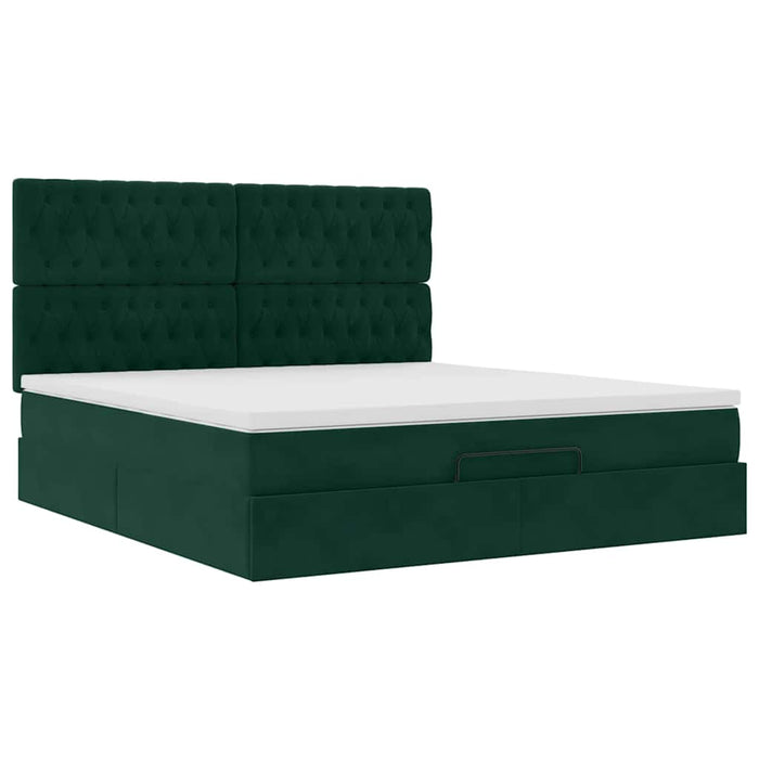 Cadru de pat otoman cu saltele, catifea verde închis 180x200cm - WALTI WALTI