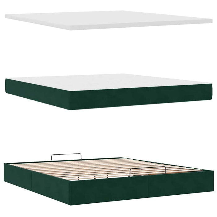 Cadru de pat otoman cu saltele, catifea verde închis 180x200cm - WALTI WALTI