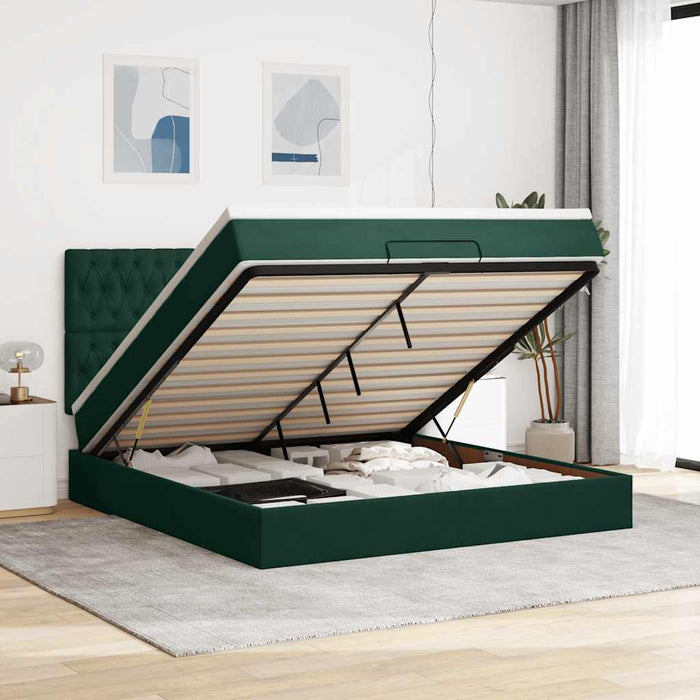 Cadru de pat otoman cu saltele, catifea verde închis 180x200cm - WALTI WALTI