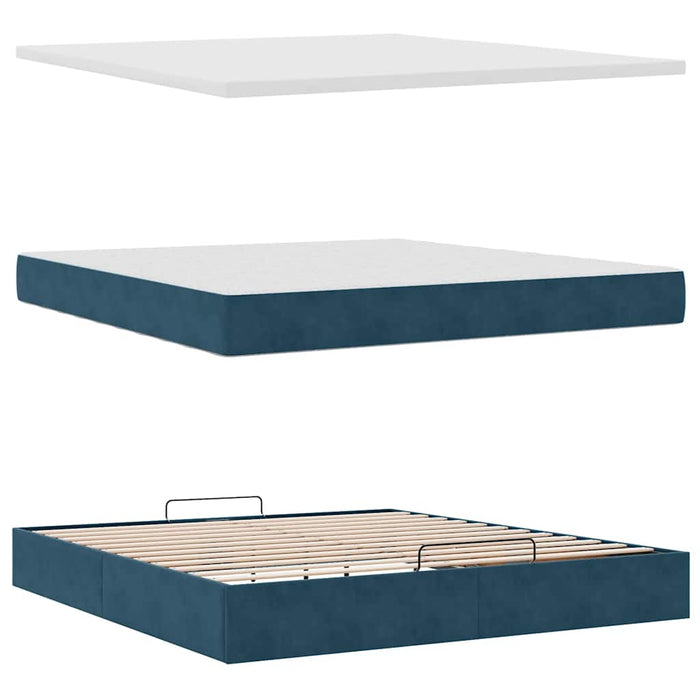 Cadru pat otoman cu saltele Albastru închis 180x200cm catifea WALTI