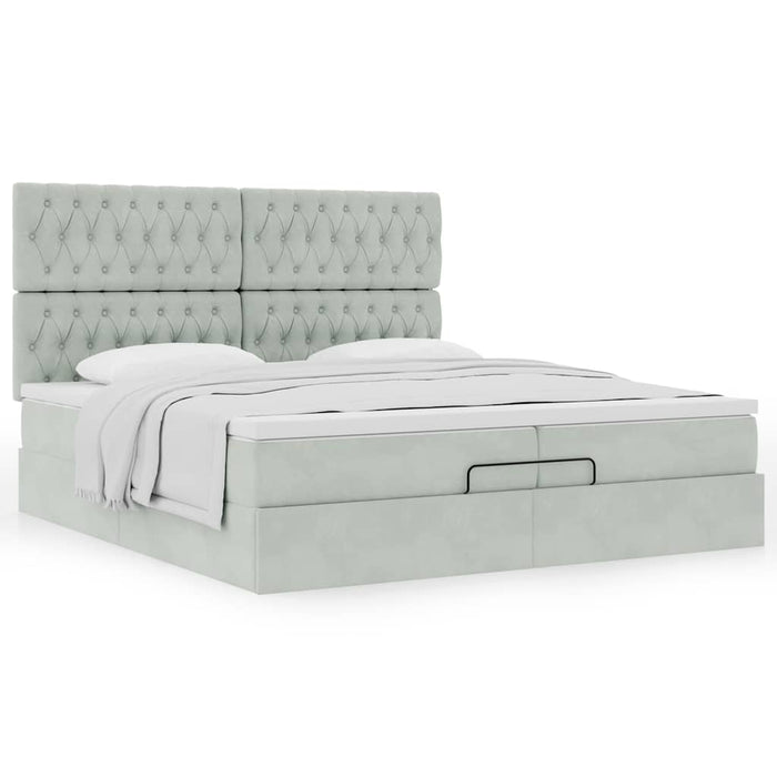Cadru de pat otoman cu saltele Gri deschis 200x200cm catifea - WALTI WALTI