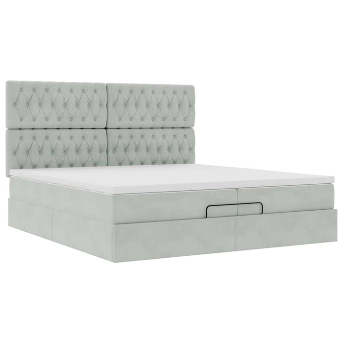 Cadru de pat otoman cu saltele Gri deschis 200x200cm catifea - WALTI WALTI