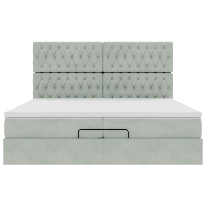 Cadru de pat otoman cu saltele Gri deschis 200x200cm catifea - WALTI WALTI