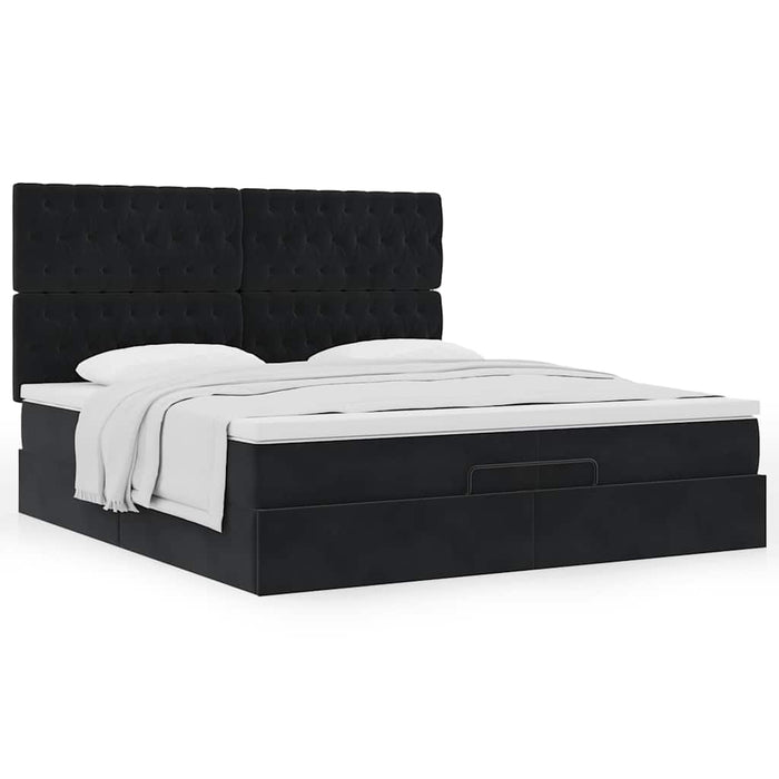 Cadru de pat otoman cu saltele, catifea neagră 200x200cm - WALTI WALTI