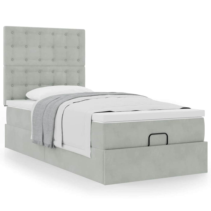 Cadru de pat otoman cu saltea Gri deschis 80x200cm catifea - WALTI WALTI