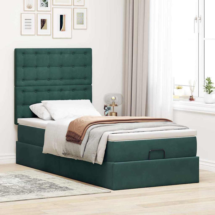 Cadru de pat otoman cu saltele, catifea verde închis 80x200cm - WALTI WALTI