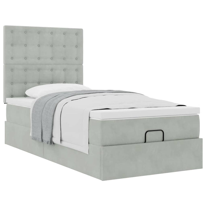 Cadru de pat otoman cu saltele Gri deschis 90x190cm catifea - WALTI WALTI