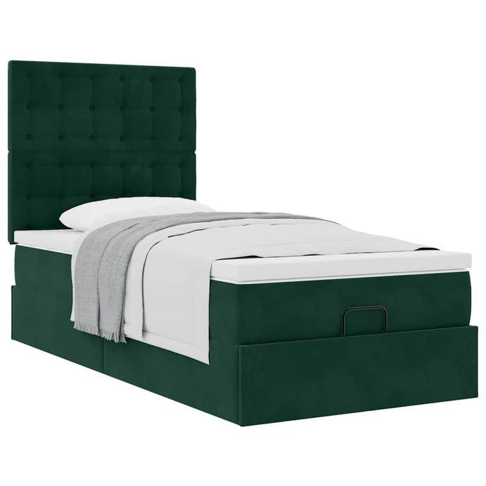 Cadru de pat otoman cu saltele, catifea verde închis 90x190cm - WALTI WALTI