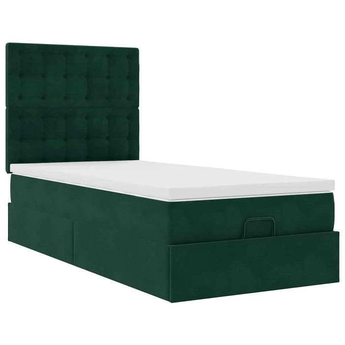 Cadru de pat otoman cu saltele, catifea verde închis 90x190cm - WALTI WALTI