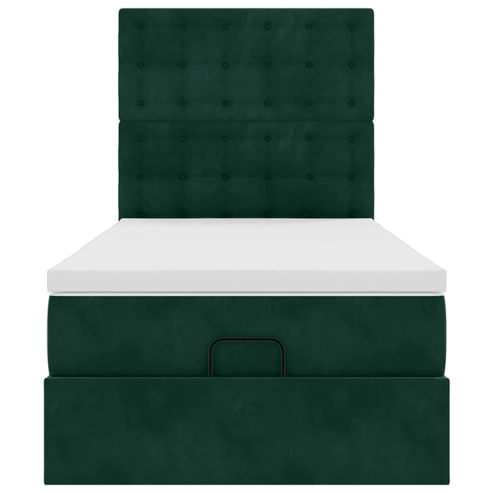 Cadru de pat otoman cu saltele, catifea verde închis 90x190cm - WALTI WALTI