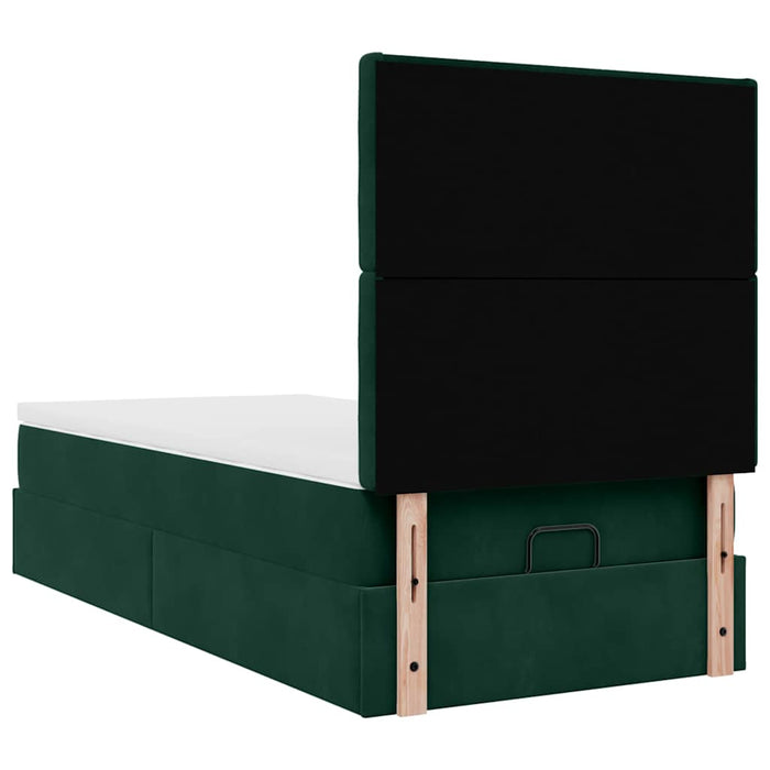 Cadru de pat otoman cu saltele, catifea verde închis 90x190cm - WALTI WALTI