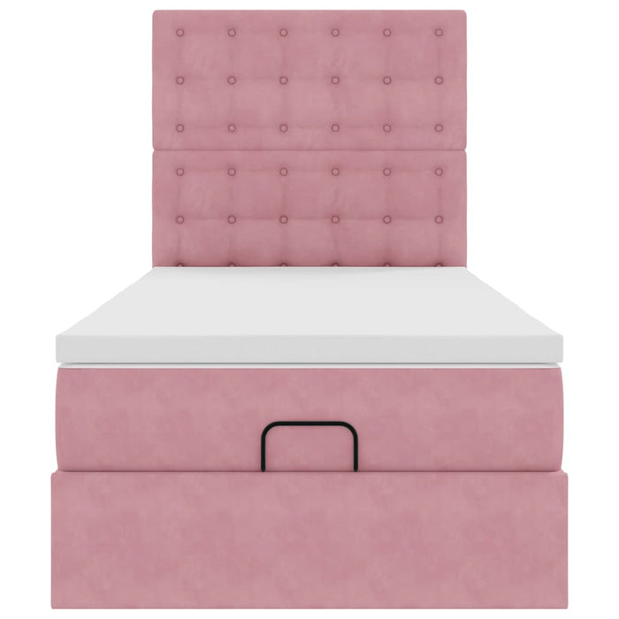 Cadru de pat otoman cu saltele, catifea roz 90x190cm - WALTI WALTI