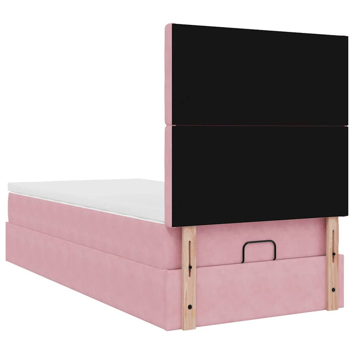 Cadru de pat otoman cu saltele, catifea roz 90x190cm - WALTI WALTI