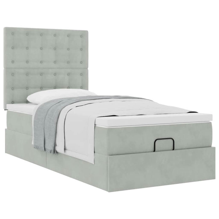 Cadru de pat otoman cu saltele Gri deschis 90x200cm catifea - WALTI WALTI