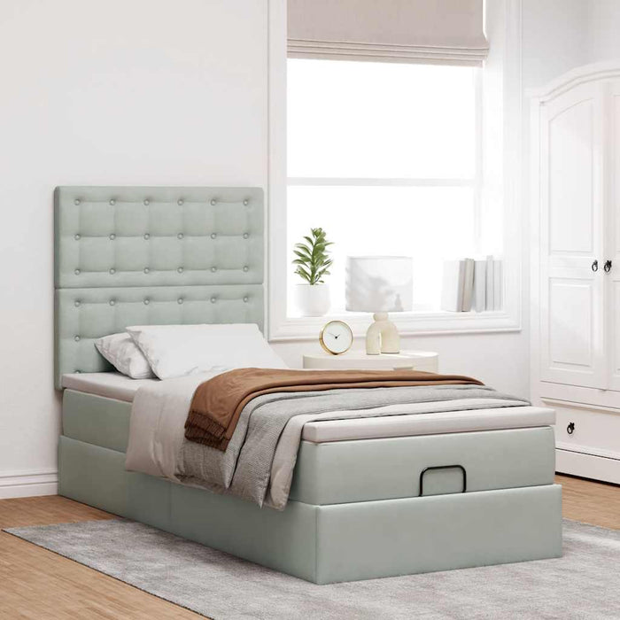 Cadru de pat otoman cu saltele Gri deschis 90x200cm catifea - WALTI WALTI