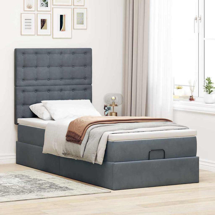 Cadru de pat otoman cu saltele Gri închis 90x200cm catifea - WALTI WALTI