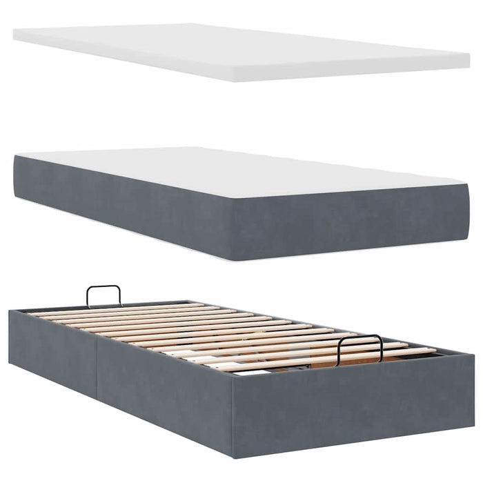 Cadru de pat otoman cu saltele Gri închis 90x200cm catifea - WALTI WALTI