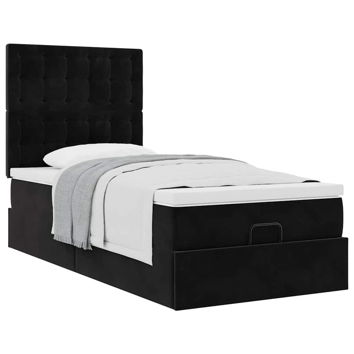 Cadru de pat otoman cu saltele, catifea neagră 90x200cm - WALTI WALTI