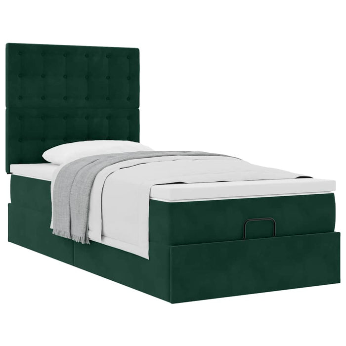 Cadru de pat otoman cu saltele, catifea verde închis 90x200cm - WALTI WALTI