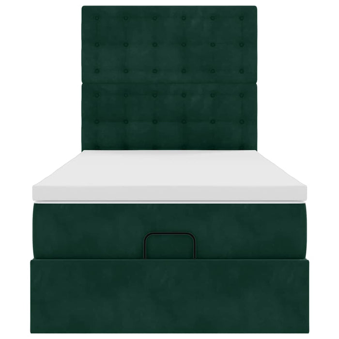 Cadru de pat otoman cu saltele, catifea verde închis 90x200cm - WALTI WALTI