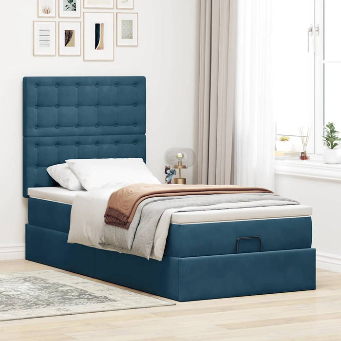 Cadru de pat otoman cu saltele Albastru închis 90x200cm catifea - WALTI WALTI