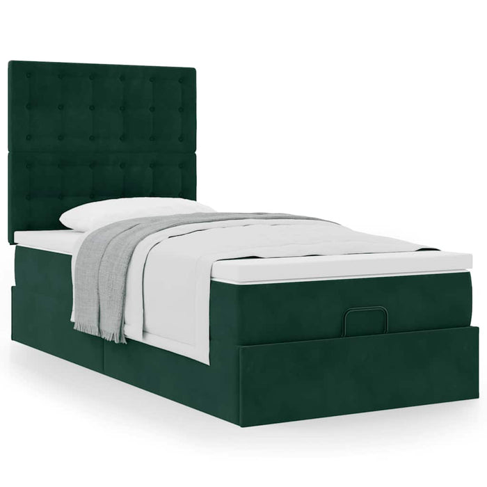 Cadru de pat otoman cu saltele, catifea verde închis 100x200cm - WALTI WALTI