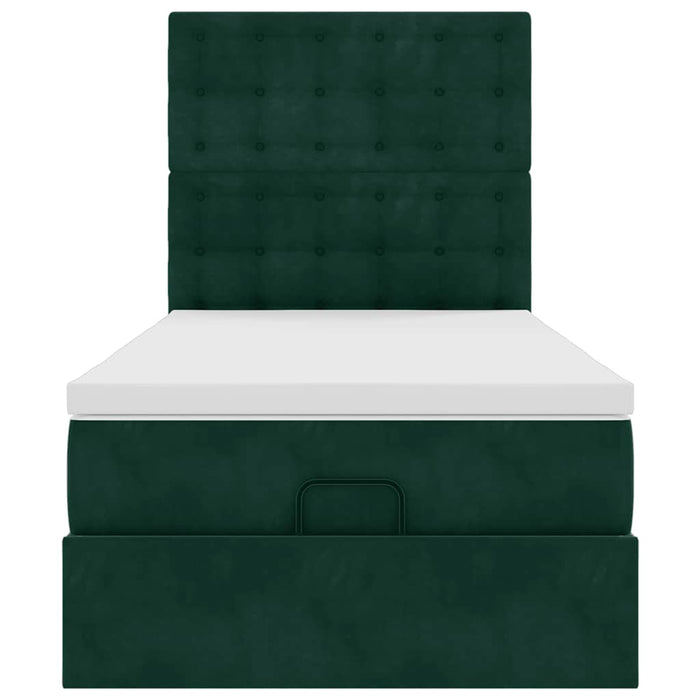 Cadru de pat otoman cu saltele, catifea verde închis 100x200cm - WALTI WALTI