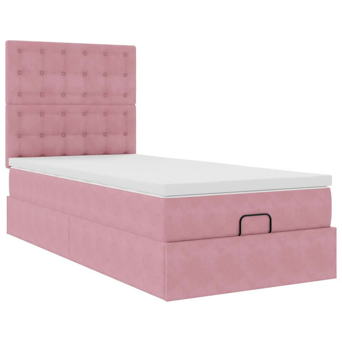 Cadru de pat otoman cu saltele Roz 100x200cm catifea - WALTI WALTI