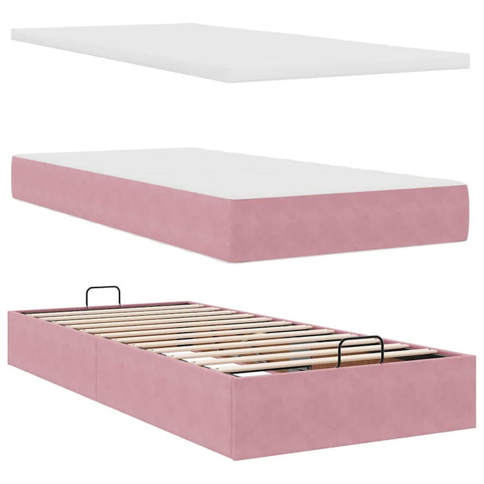 Cadru de pat otoman cu saltele Roz 100x200cm catifea - WALTI WALTI