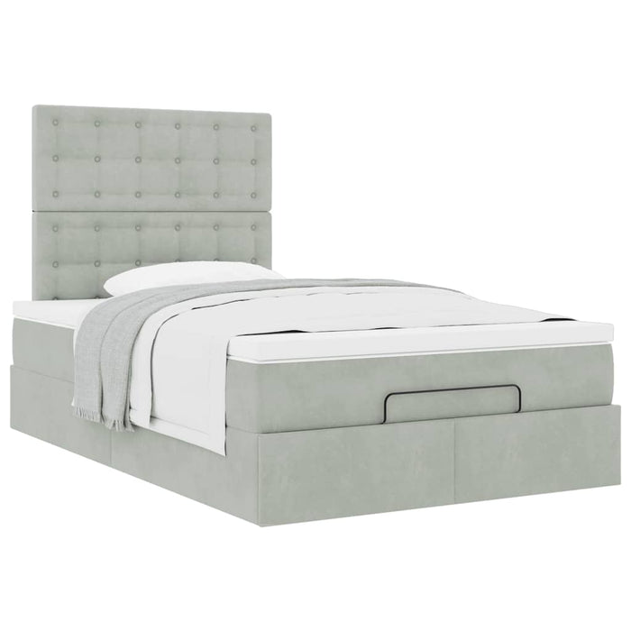 Cadru de pat otoman cu saltele Gri deschis 120x190cm catifea - WALTI WALTI