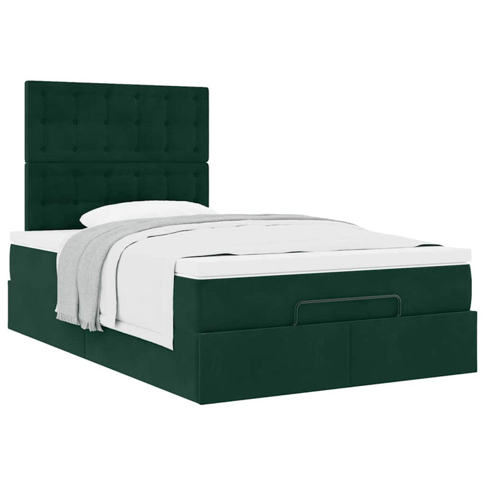 Cadru de pat otoman cu saltele, catifea verde închis 120x190cm - WALTI WALTI