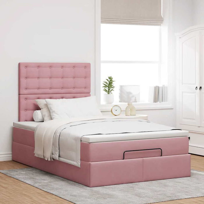 Cadru de pat otoman cu saltele Roz 120x190cm catifea - WALTI WALTI