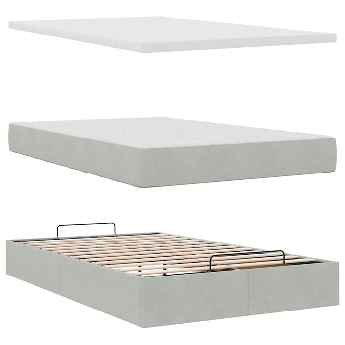 Cadru de pat otoman cu saltele Gri deschis 120x200cm catifea - WALTI WALTI