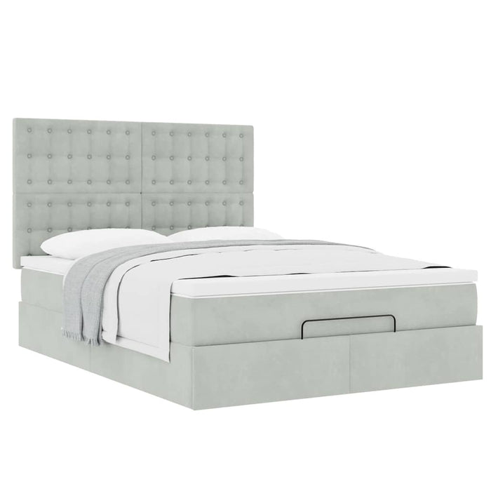 Cadru de pat otoman cu saltele Gri deschis 140x190cm catifea - WALTI WALTI