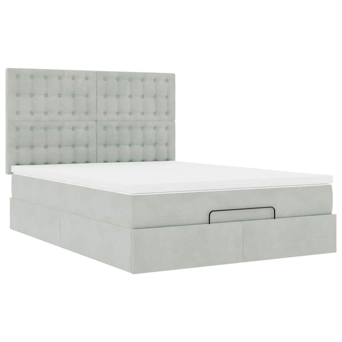 Cadru de pat otoman cu saltele Gri deschis 140x190cm catifea - WALTI WALTI